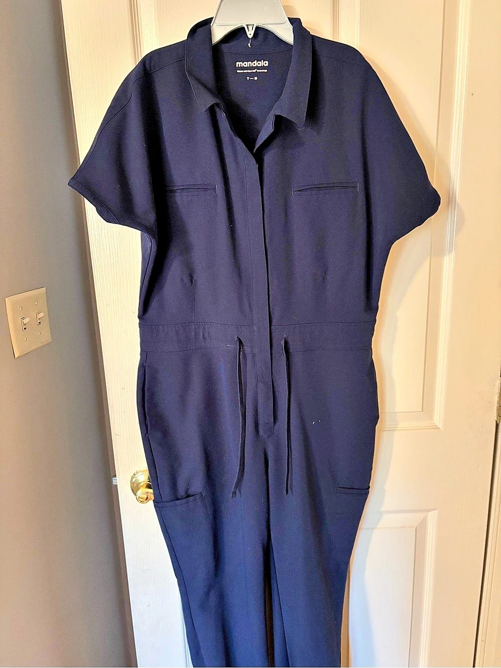 Mandala Women's Scrub Jumpsuit Short Sleeve Blue Size Tall Medium
